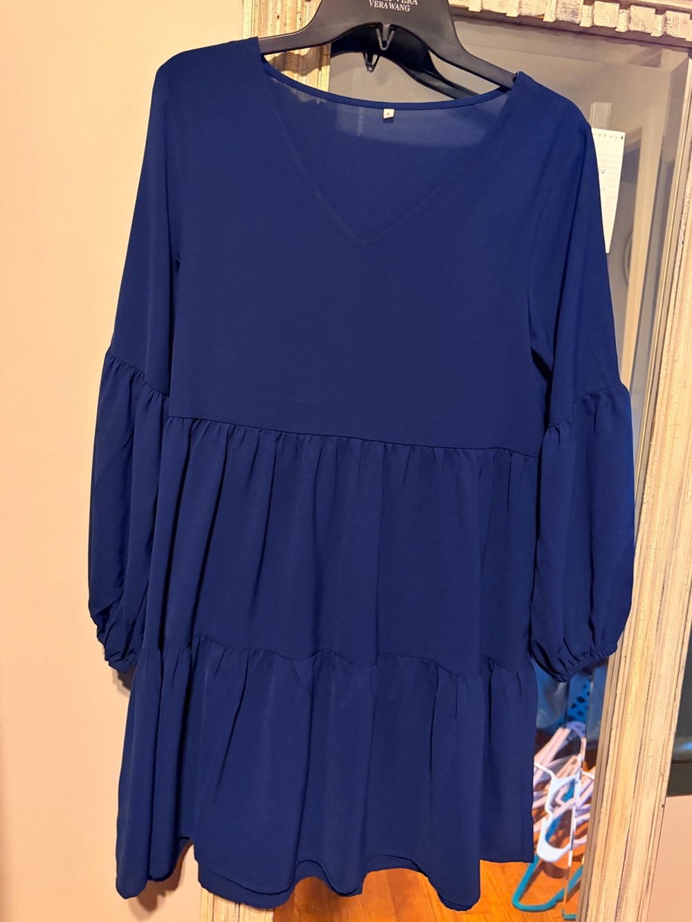 Lightweight deep blue ruffled puffy arm Summer Dress
